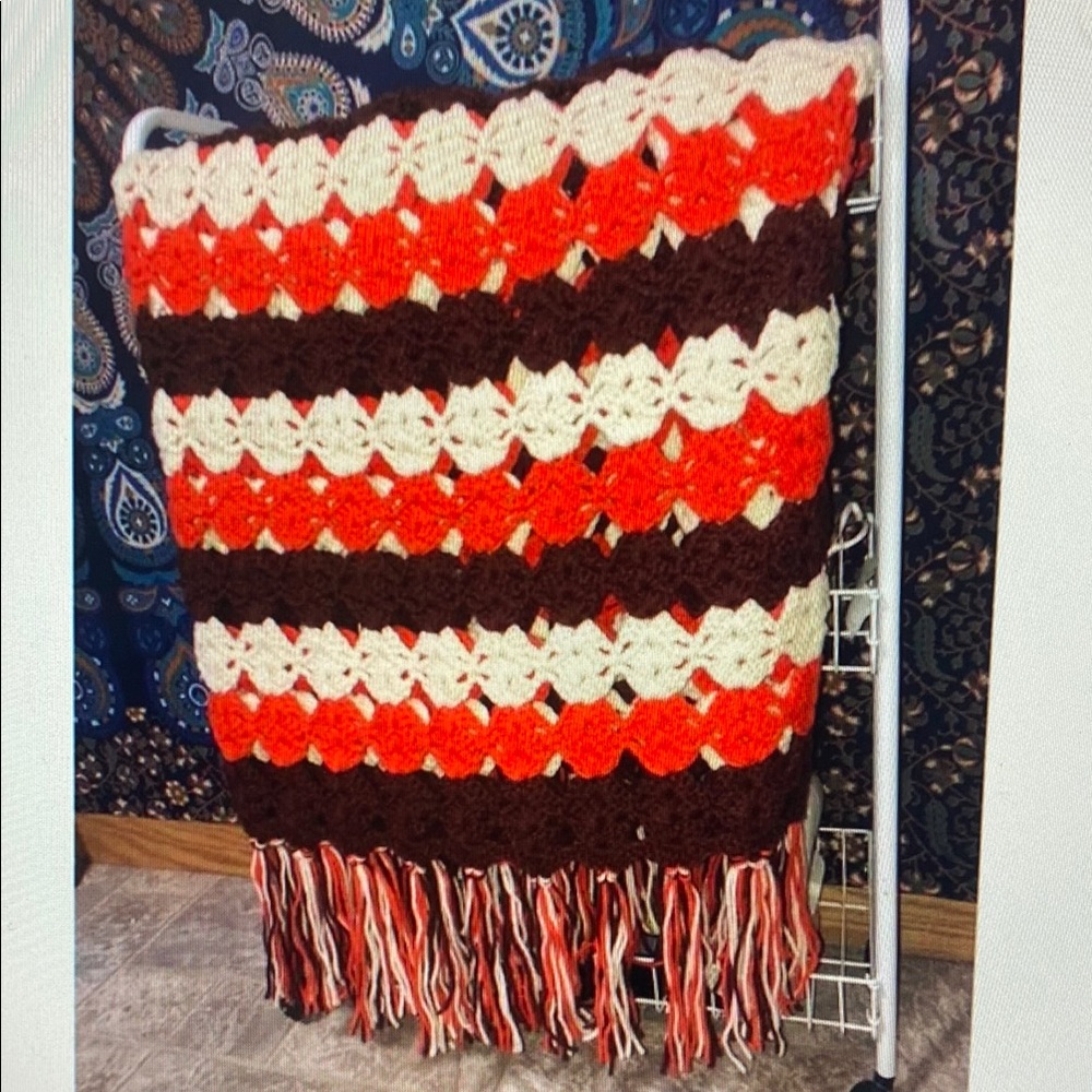 Handmade Crochet Blanket with Fringe